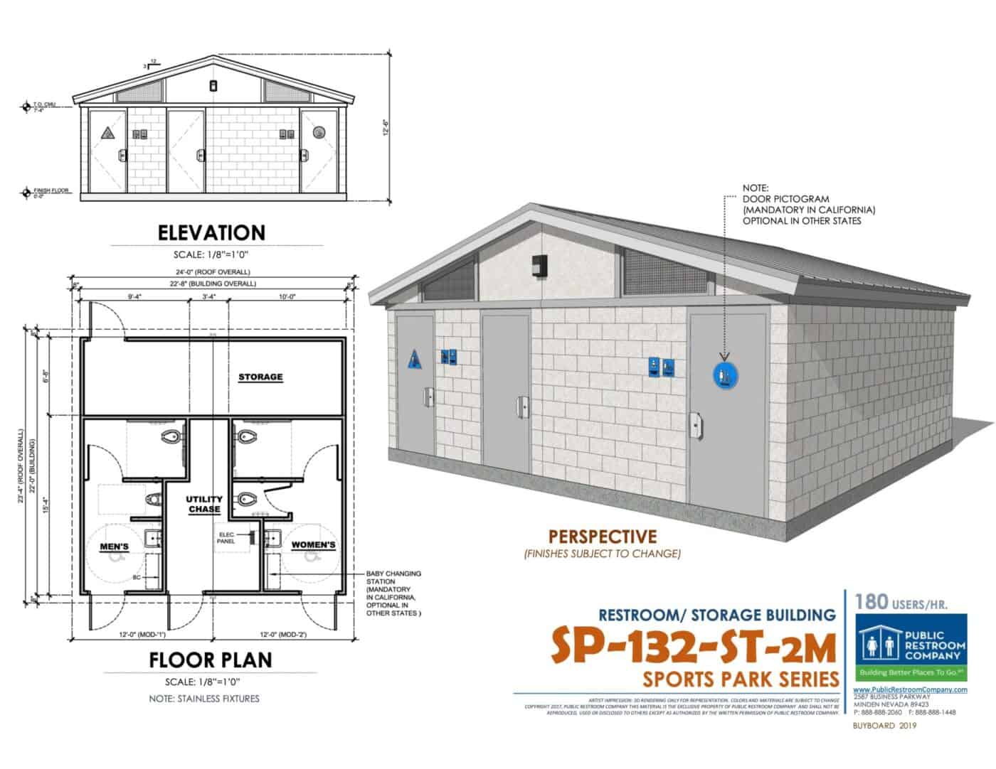 Prefabricated public restroom SP-132-ST-2M
